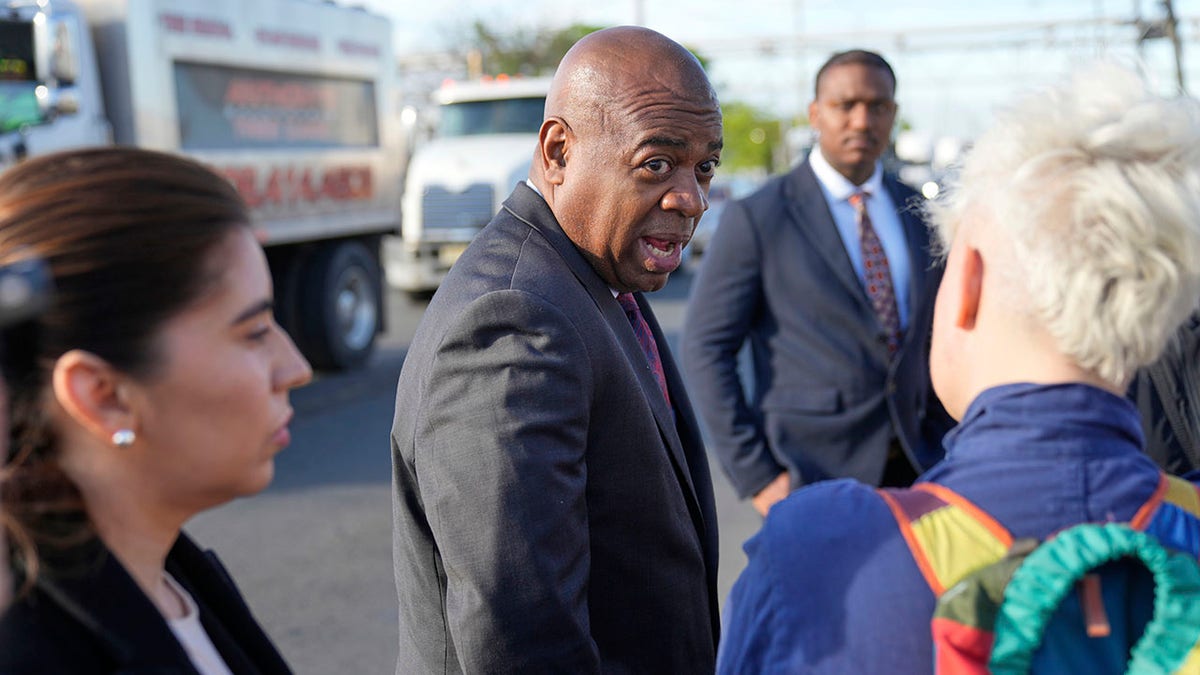 Newark's mayor, Ras Baraka, talks to protesters