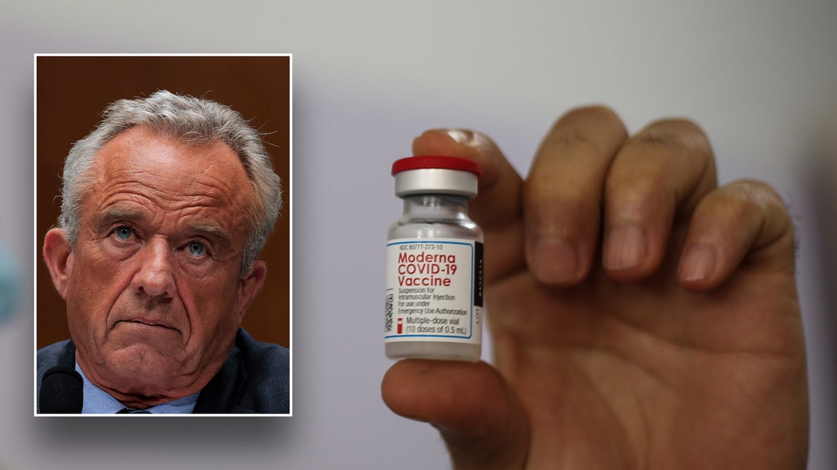 RFK JR, inserted to the left; Vaccine road with the hand, on the right