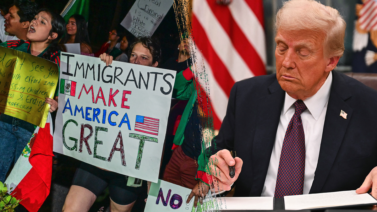 protesters; Trump signature document