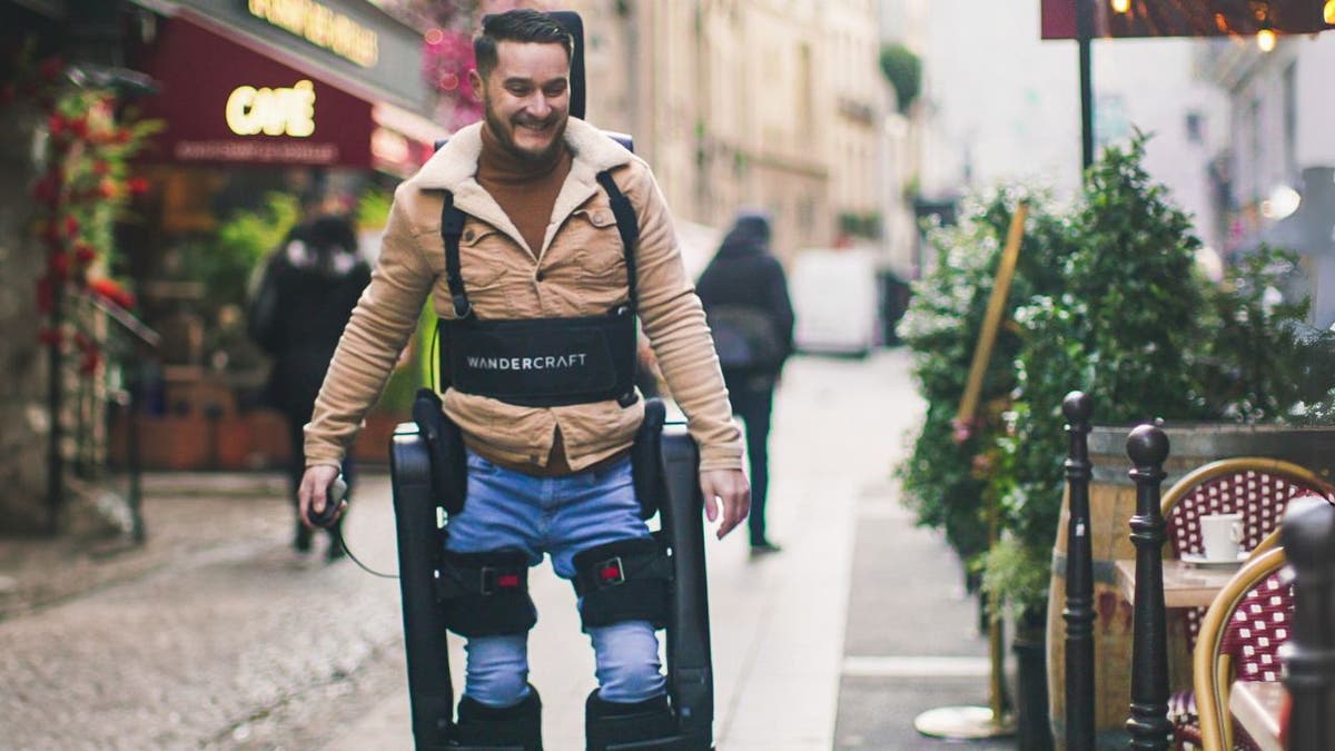 A man who uses an exoskeleton to walk.