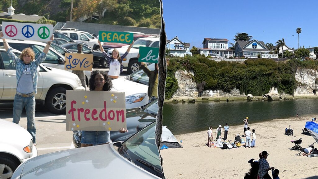 Beach of California 'resists!' The protest pushes the "kindness" while calling on '86 47 'in an anti-trump message