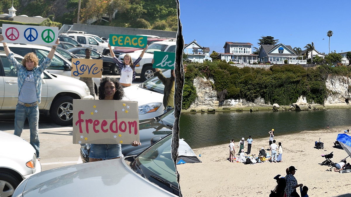 Beach of California 'resists!' The protest pushes the "kindness" while calling on '86 47 'in an anti-trump message