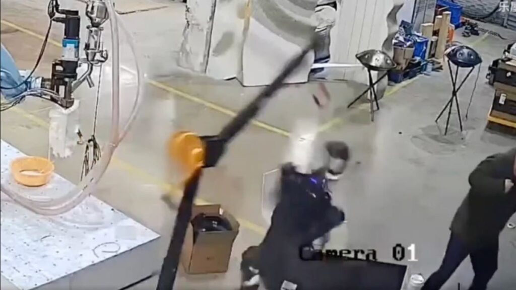 Malfunctions of humanoid robot, sparkling viral panic